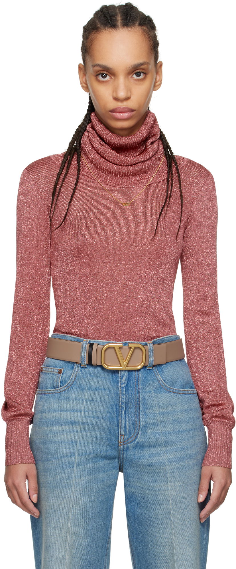 Džemper Valentino Valentino Lurex Turtleneck Sweater Ružičasta | 6B3KC63A93T
