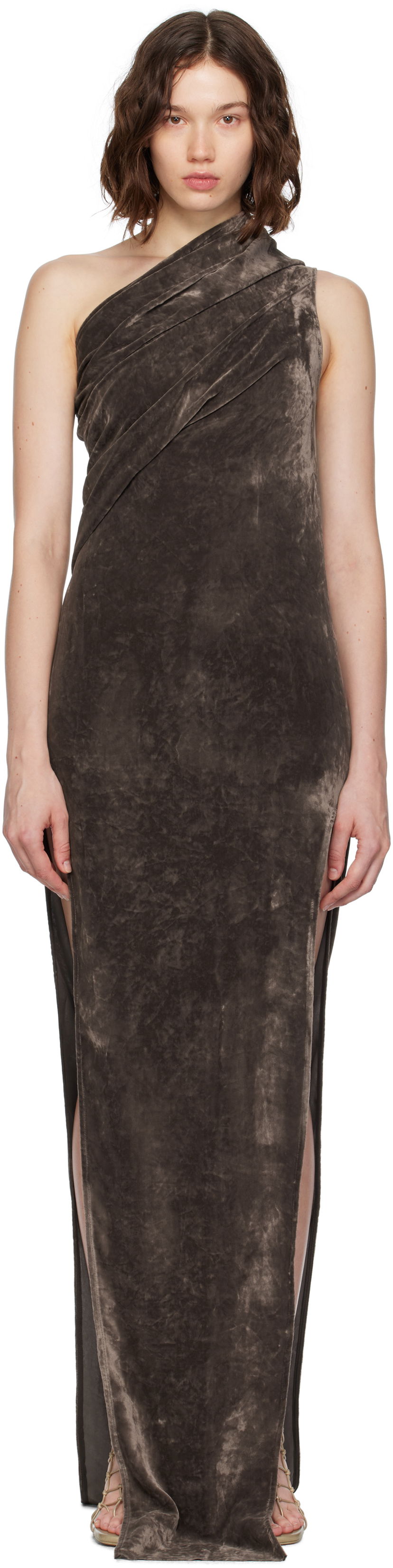 Haljina Rick Owens Rick Owens Athena Arrowhead One-Shoulder Maxi Dress Smeđa | RP02E4509 V