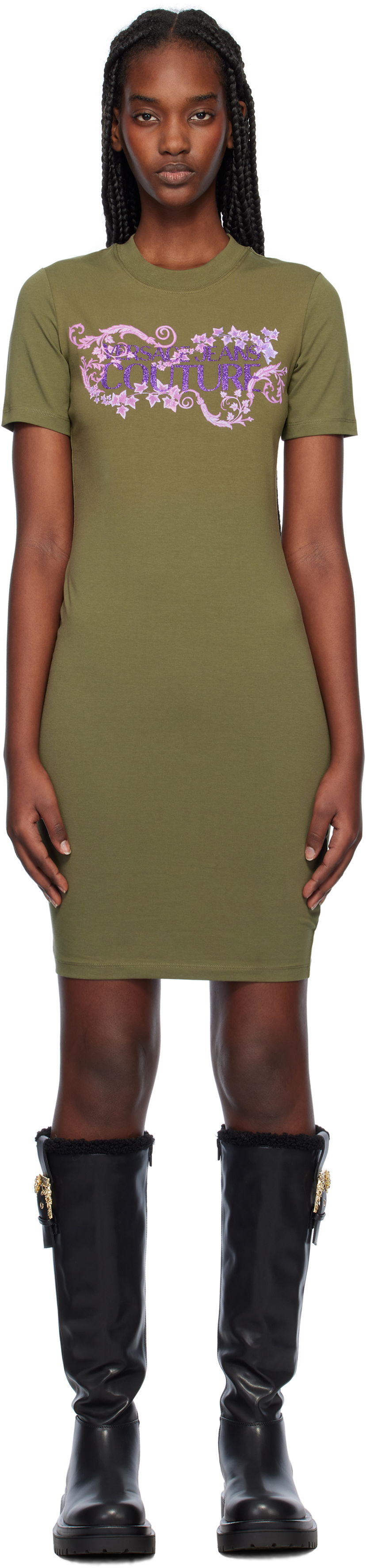 Haljina Versace Couture Logo T-Shirt Dress Zelena | E77HAOE06_ECJ02E
