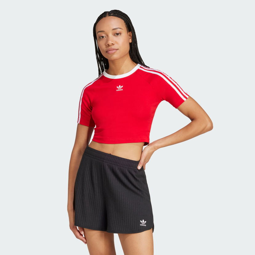 Crop top adidas Performance 3-Stripes Crop T-Shirt Crvena | JD0303