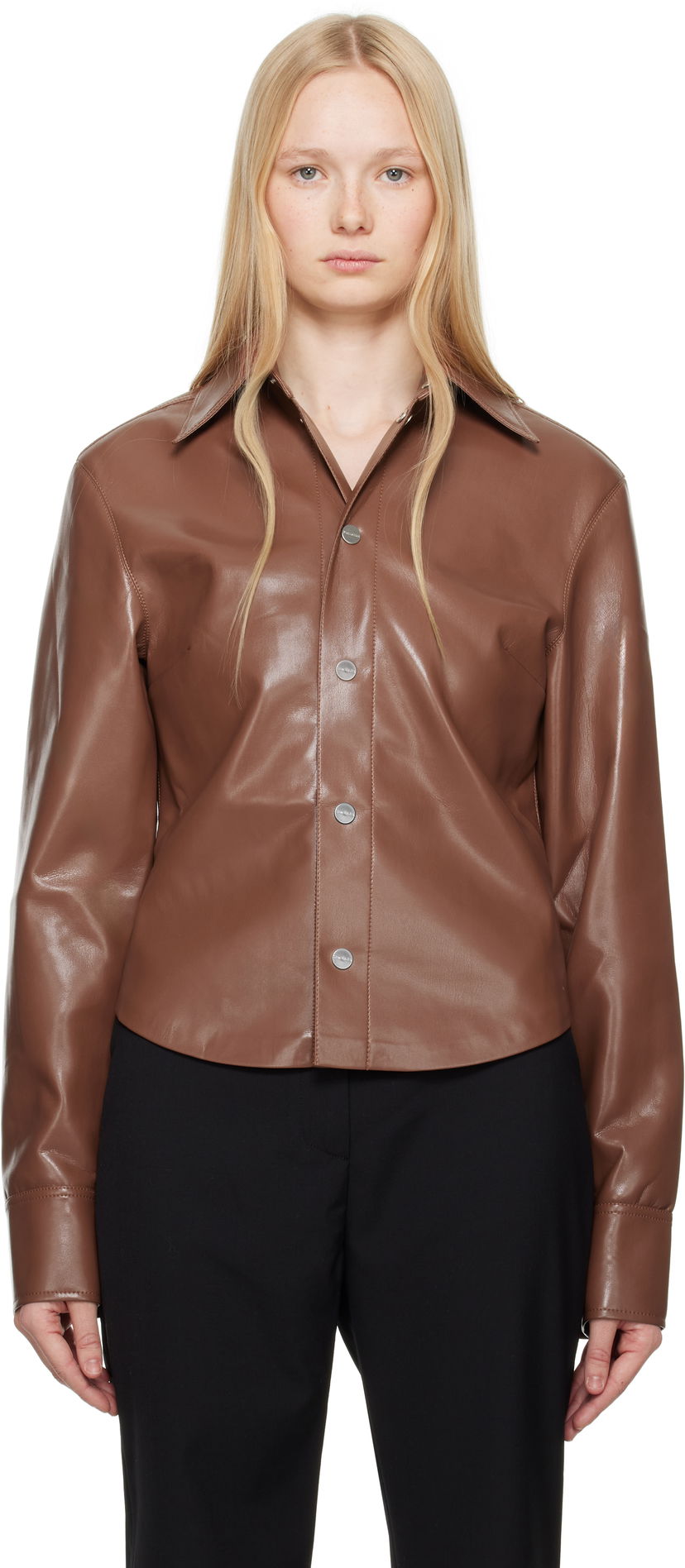 Košulja Nanushka Nanushka Bogna Vegan Leather Shirt Smeđa | NW25SSJK21275