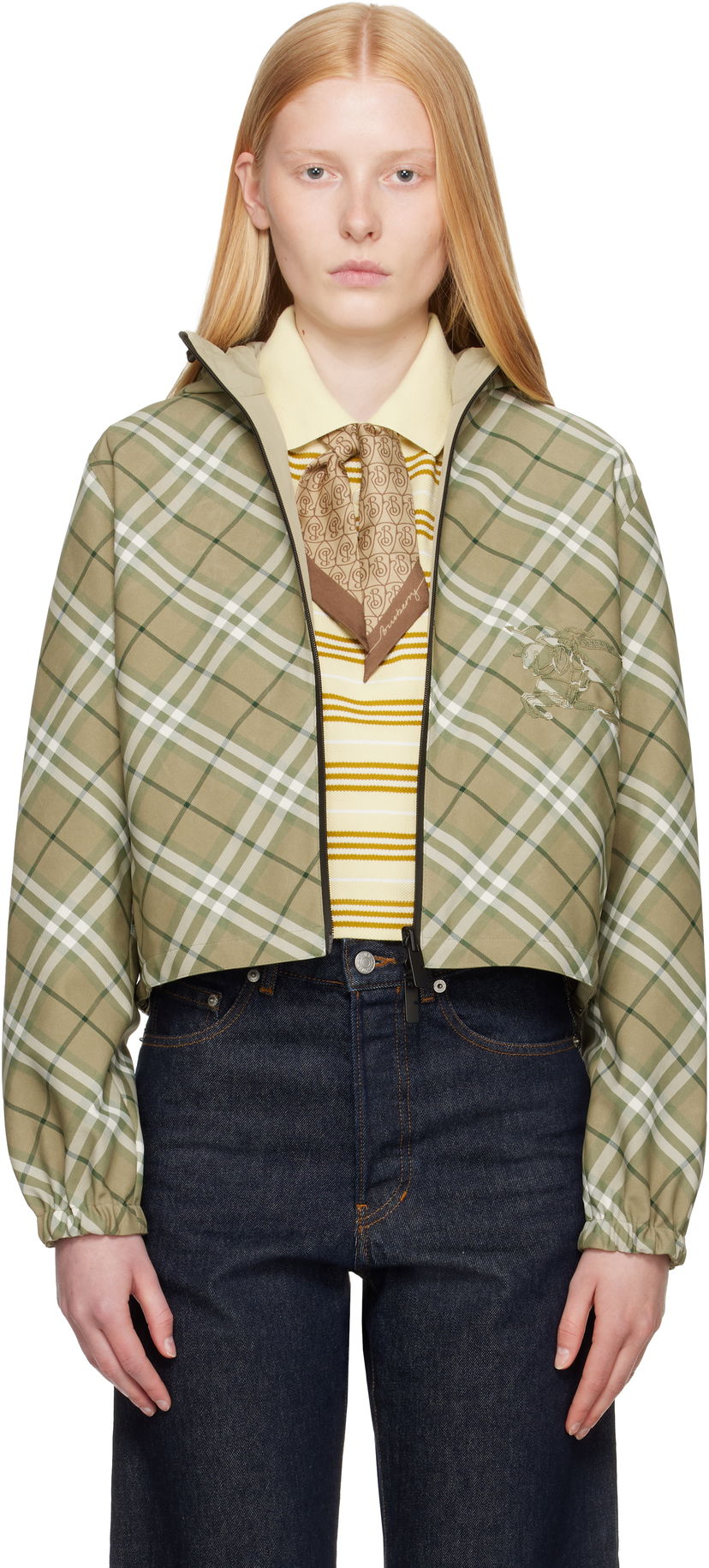 Vjetrovka Burberry Burberry Cropped Check Reversible Hoodie Zelena | 8105850