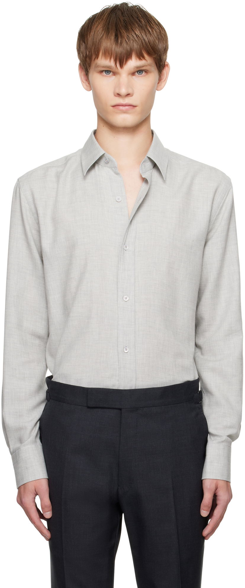 Košulja Tom Ford TOM FORD Cashmere Melange Fluid Fit Shirt Siva | HRN001-FMC247