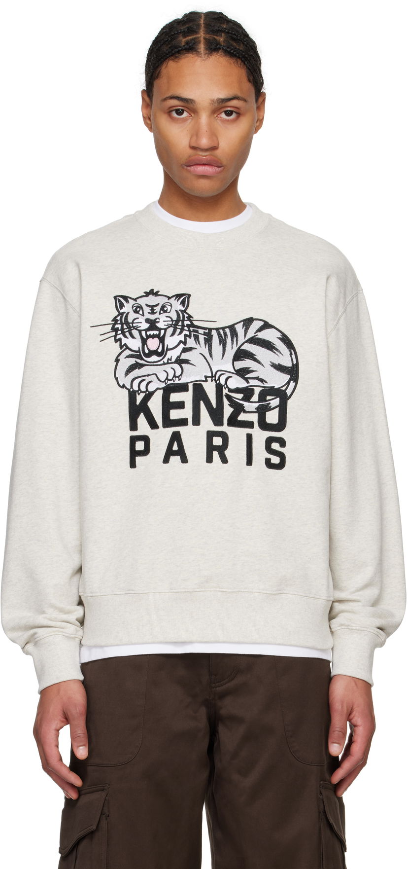 Dukserice KENZO Happy Tiger Embroidered Sweatshirt Bež | FF55SW2634MF