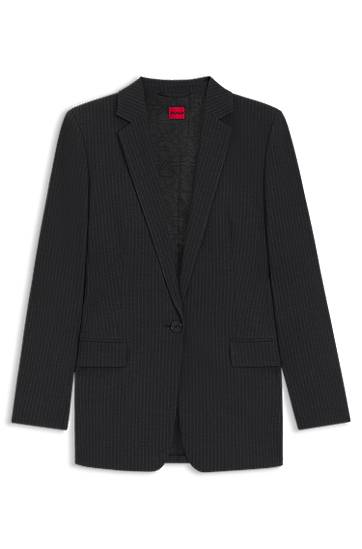 Jakna BOSS Pinstripe Flannel Regular-Fit Longline Blazer Crna | 50547585