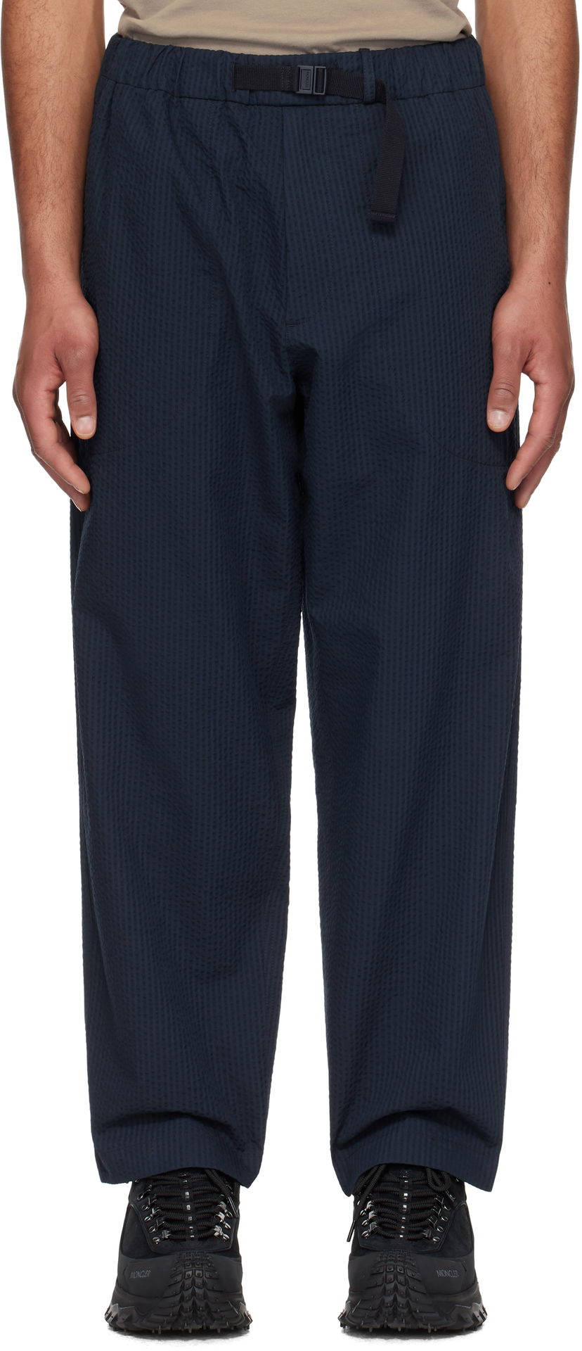 Hlače Moncler Moncler Seersucker Belted Trousers Tamnoplava | K10912A00038598JC