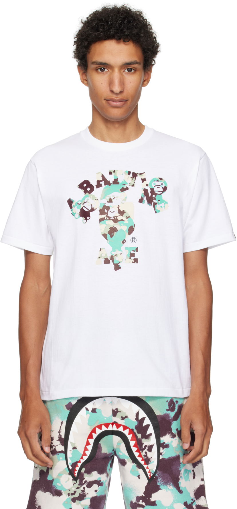 Majica kratkih rukava BAPE A Bathing Ape Map Camo College Milo Tee Bijela | 002TEL301007M