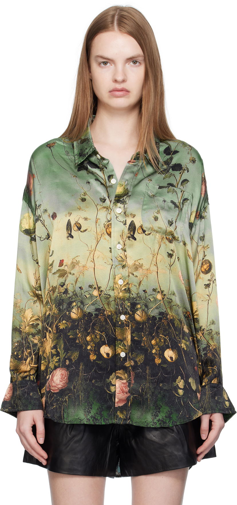 Košulja R13 R13 Drop Neck Floral Print Shirt Zelena | R13WR004-R584A
