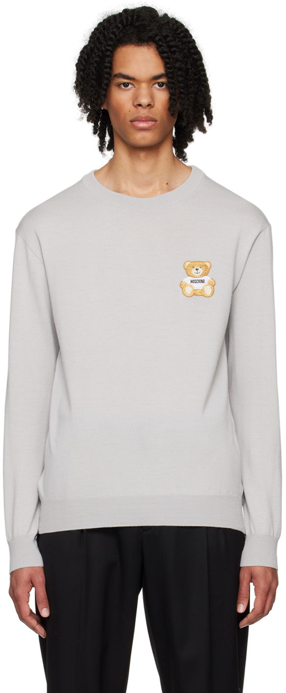 Džemper Moschino Sweater With Embroidered Applique Siva | 0902 7000