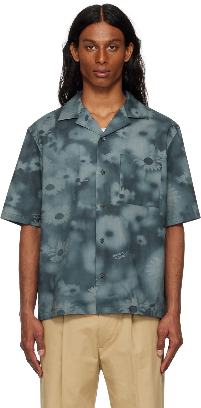 Košulja MAISON KITSUNÉ Maison Kitsuné Resort Daisy Print Shirt Plava | OM00421WW9054