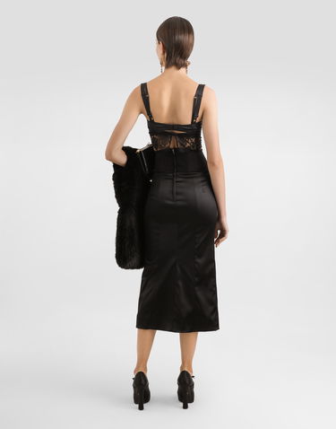Suknja Dolce & Gabbana Dolce & Gabbana Satin Calf-Length Skirt with Corset Belt Crna | F4CI1TFURADN0000, 2