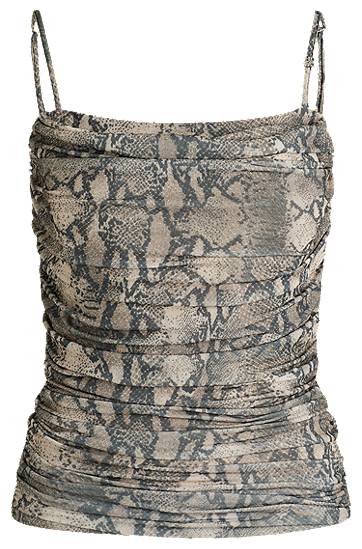 Majica bez rukava BOSS Snakeskin Print Ruched Mesh Corset Top Smeđa | 50537142