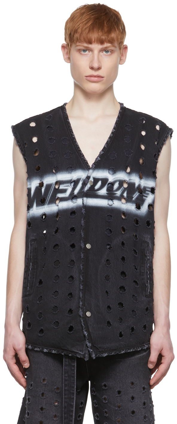 Prsluk We11done Distressed Denim Vest Crna | WD-DV1-22-361-M-WB
