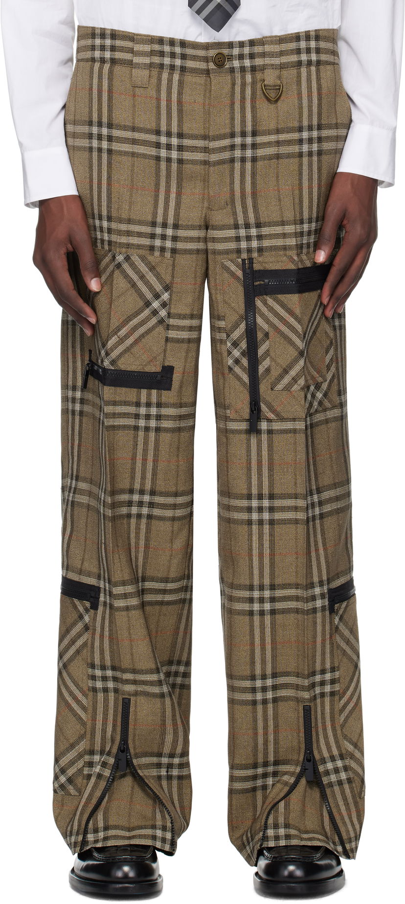 Hlače Burberry Burberry Check Silk Blend Cargo Pants Smeđa | 8108349