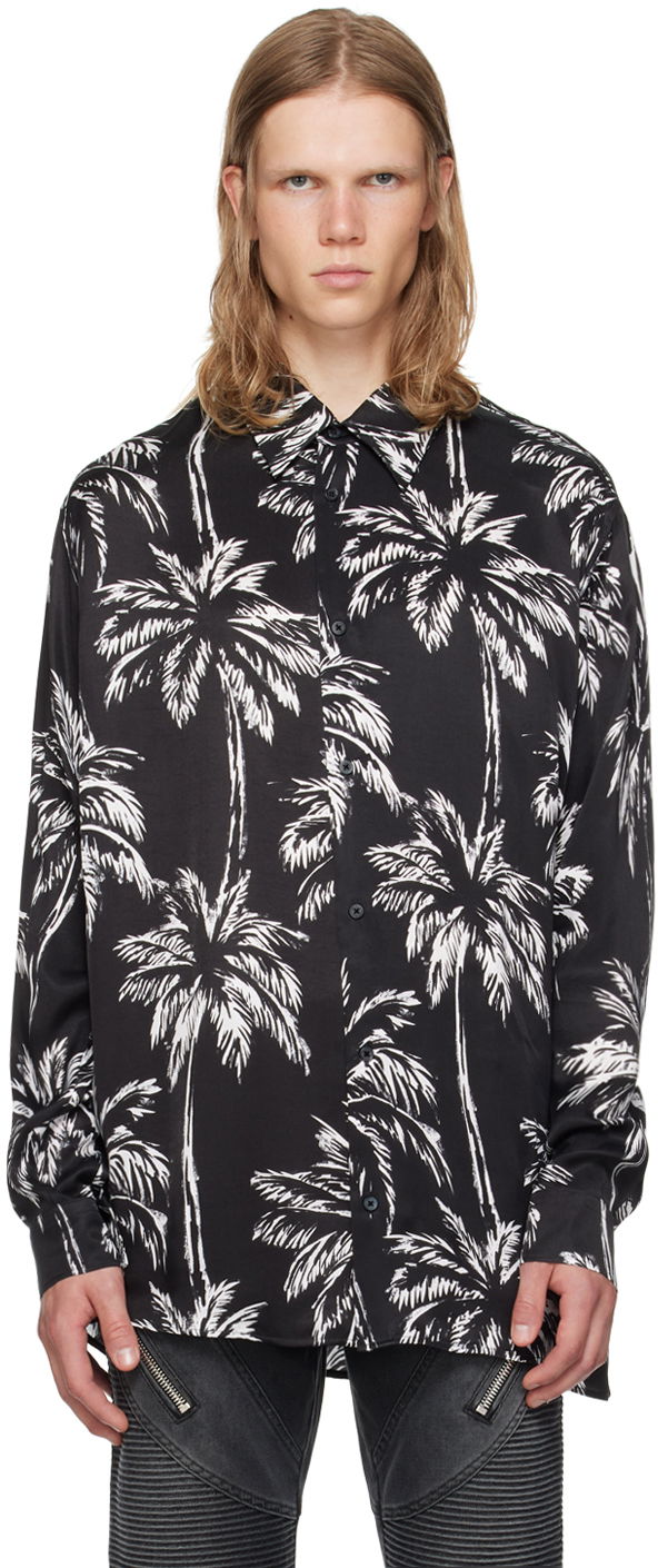 Košulja Balmain Palm Tree Print Long Sleeve Shirt Crna | DH1HS184VF43