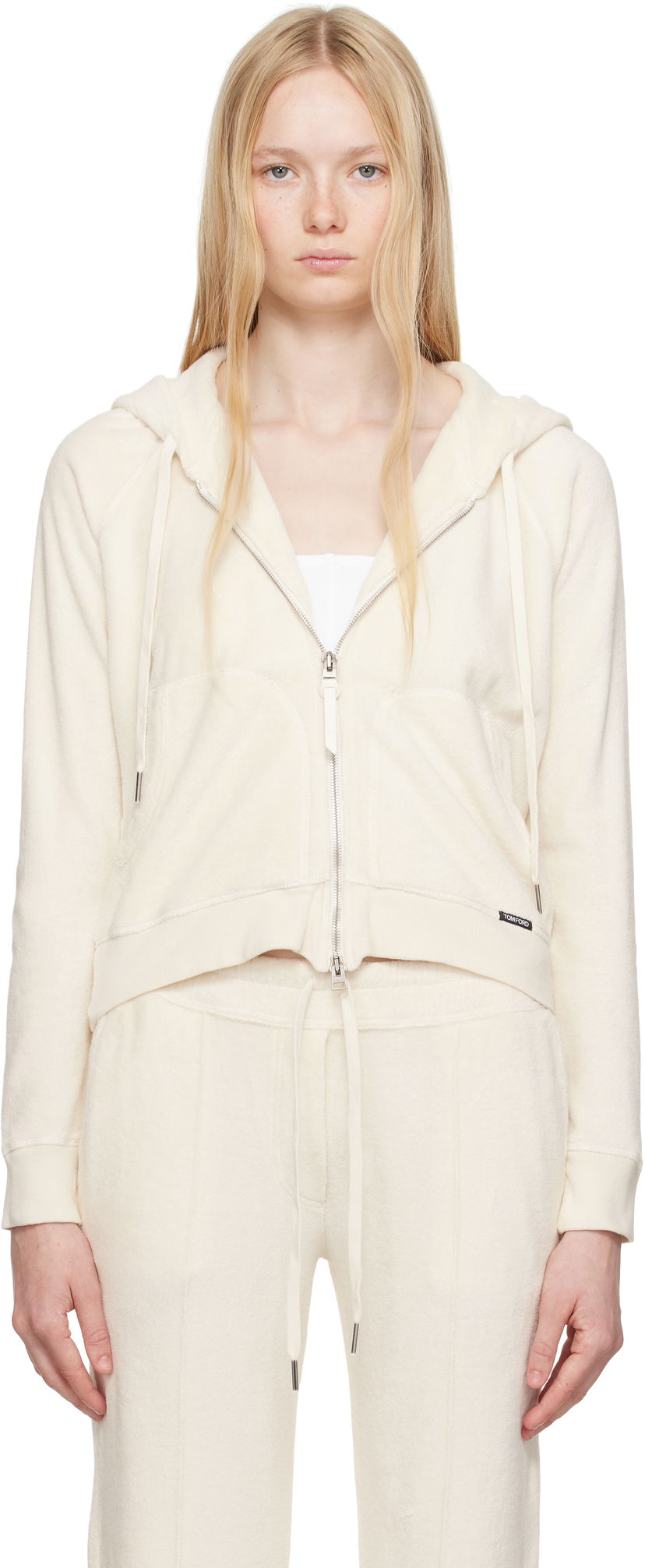 Dukserice Tom Ford TOM FORD Terrycloth Zip-Up Hoodie Bijela | FLJ062-FAX830