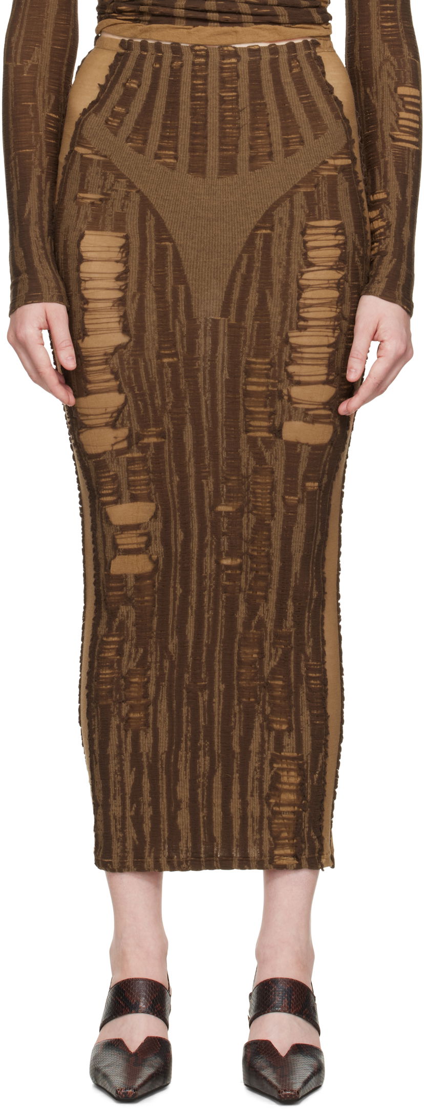 Suknja Diesel Diesel M-Calina Distressed Midi Skirt Smeđa | A19220 0BJBI