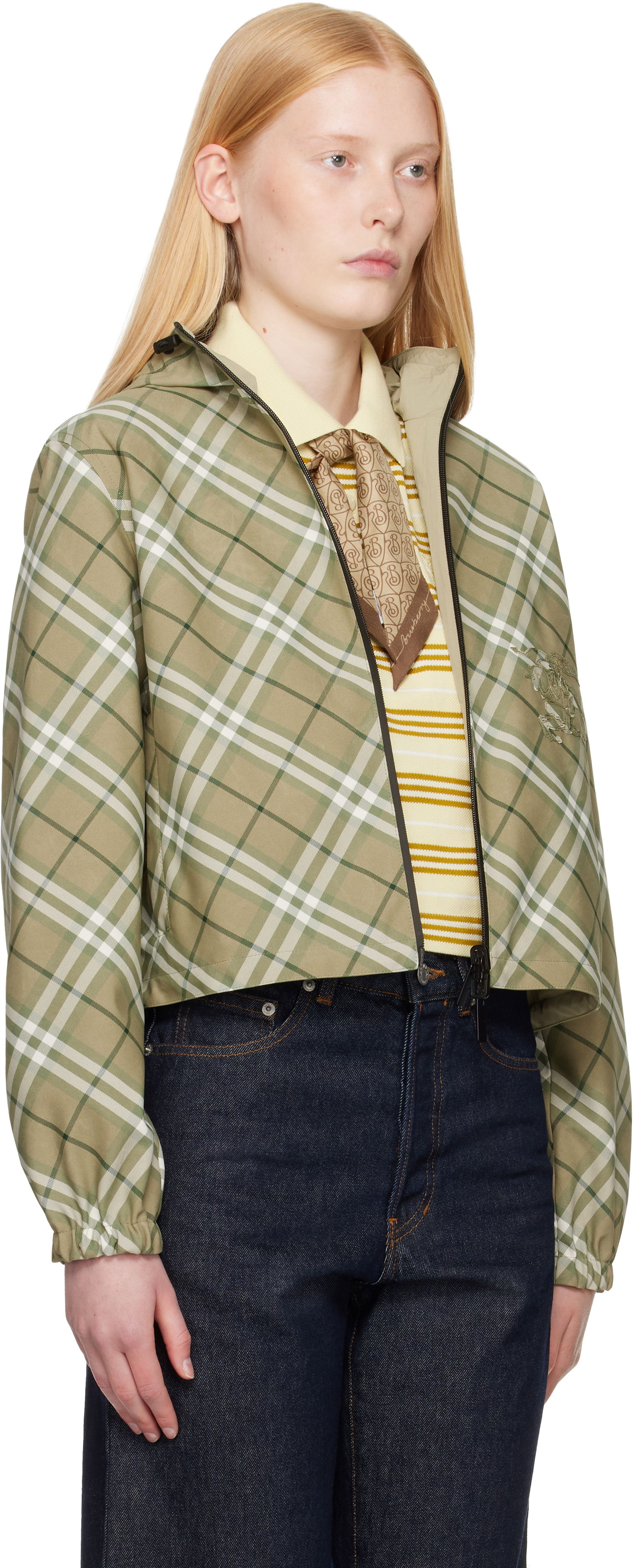 Vjetrovka Burberry Burberry Cropped Check Reversible Hoodie Zelena | 8105850, 1