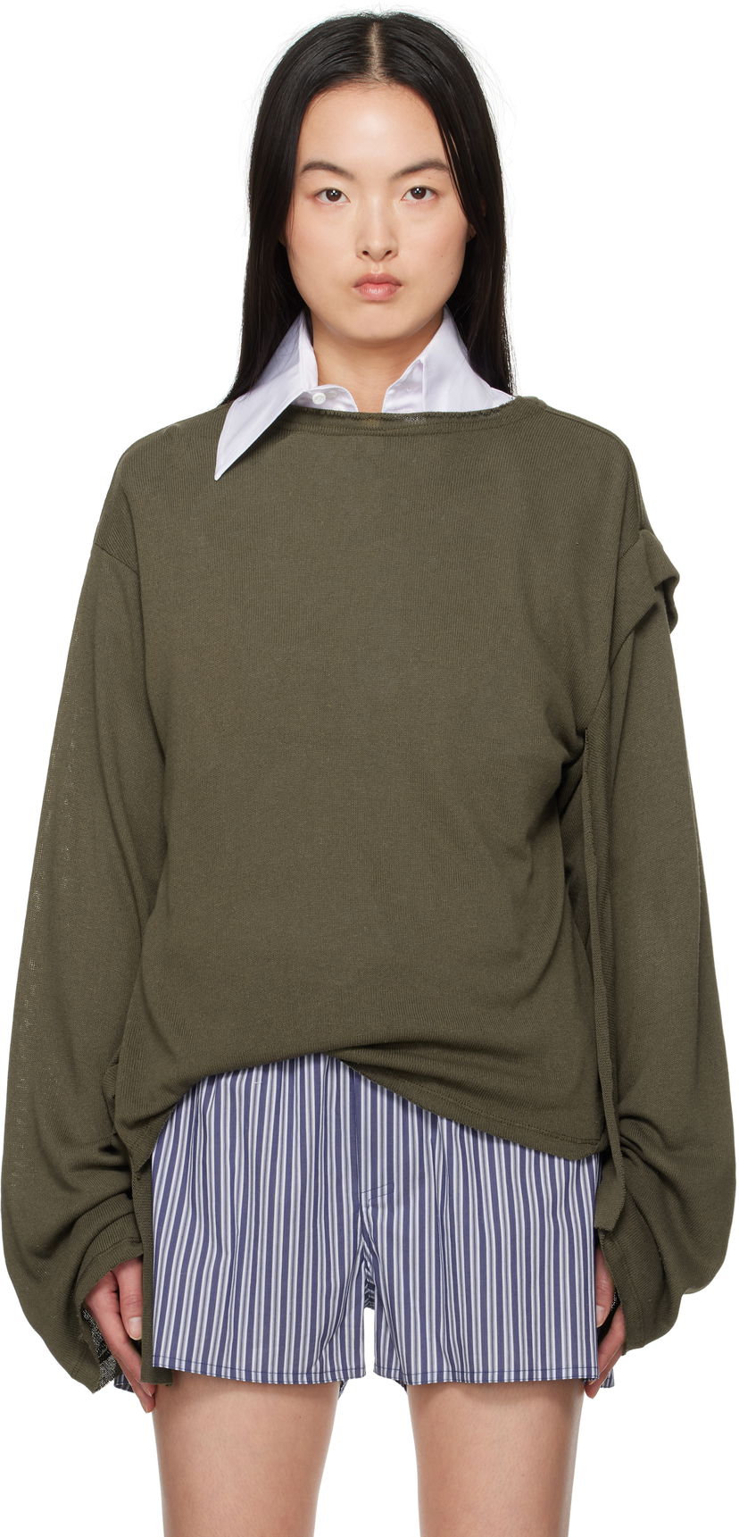 Džemper Ottolinger Ottolinger Deconstructed Linen Longsleeve T-Shirt Zelena | 10510120601