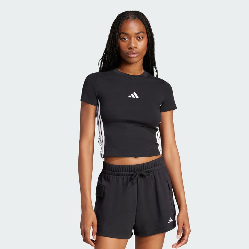 Crop top adidas Performance Slim 3-Stripes Cropped T-Shirt Crna | JC8325