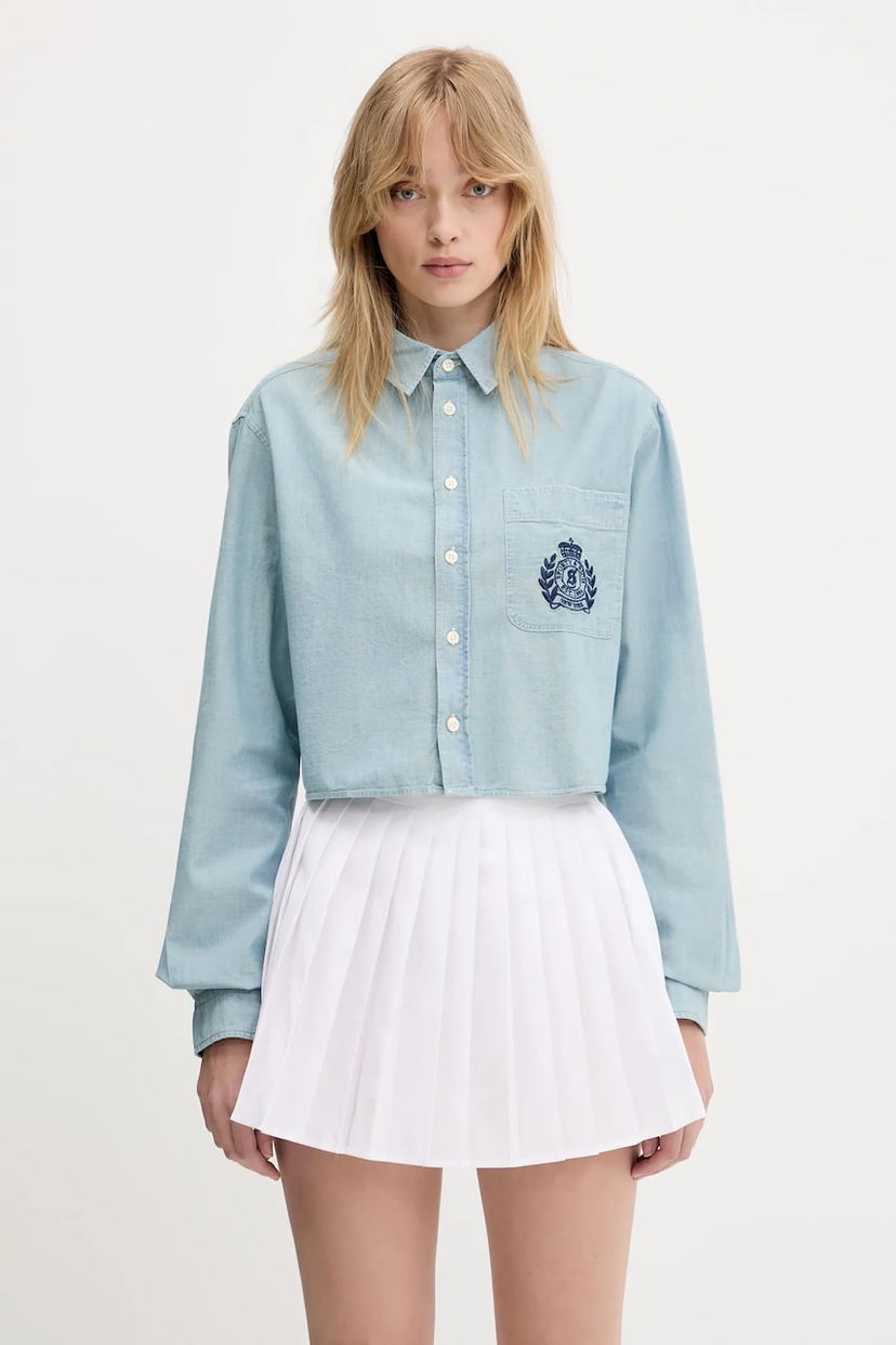Košulja Sporty & Rich Sporty & Rich H&W Crest Cropped Chambray Relaxed Fit Shirt Plava | SI024612241BL09