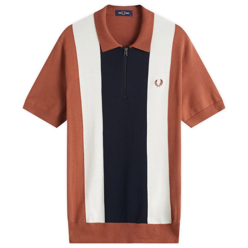 Polo majica Fred Perry Men's Vertical Stripe Zip Neck Knitted Polo Shirt Smeđa | K9728-Y91
