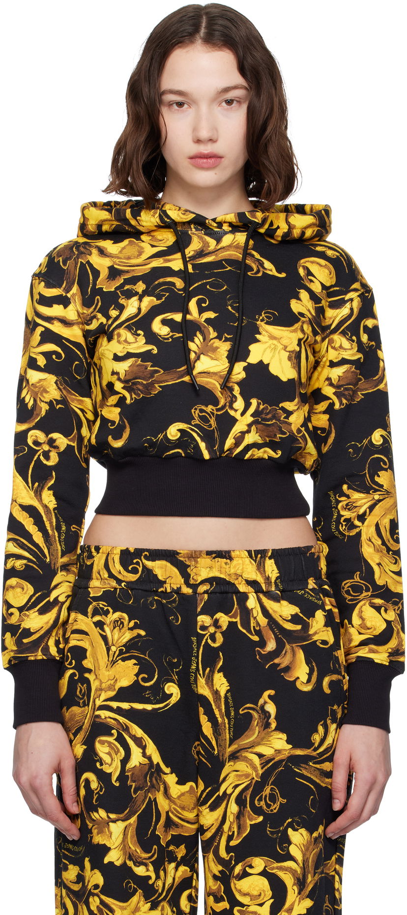 Dukserice Versace Versace Jeans Couture Barocco Print Cropped Hoodie Crna | E79HAI313_EFS201