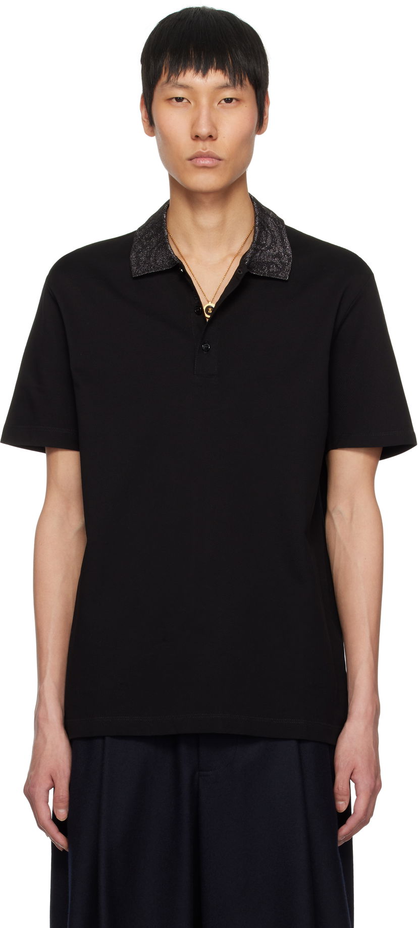 Polo majica Versace Versace Barocco Embroidered-Collar Polo Crna | 1013906_1A12966