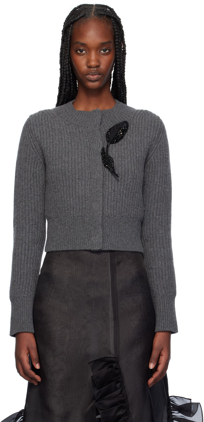 Džemper Erdem Cropped Embroidered Cardigan Siva | AW24_W1KT2_GRCAK