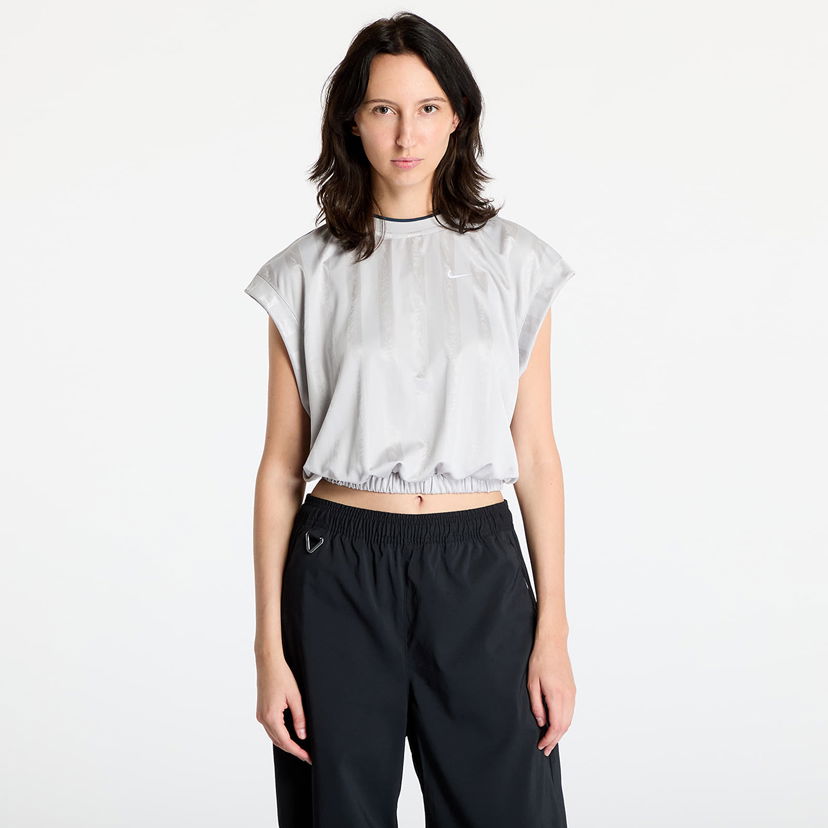 Majica kratkih rukava Nike Top Sportswear Collection Women's Dri-FIT Jacquard Short-Sleeve Jersey Top Light Iron Ore/ Light Iron Ore/ Armoury Navy/ White Bijela | FV7549-014