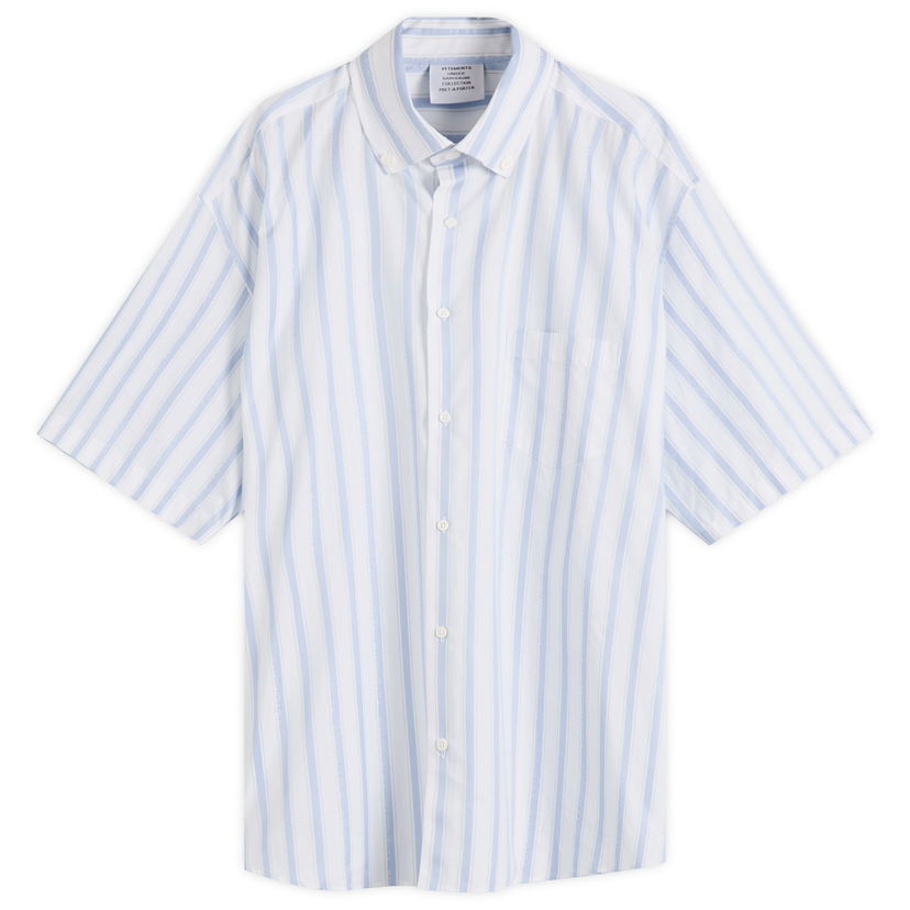 Košulja VETEMENTS VETEMENTS Pinstripe Short Sleeve Shirt, Size Large Plava | UA66SH420L