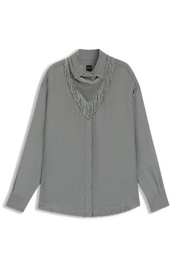 Košulja BOSS Oversized Blouse with Fringing Siva | 50544015