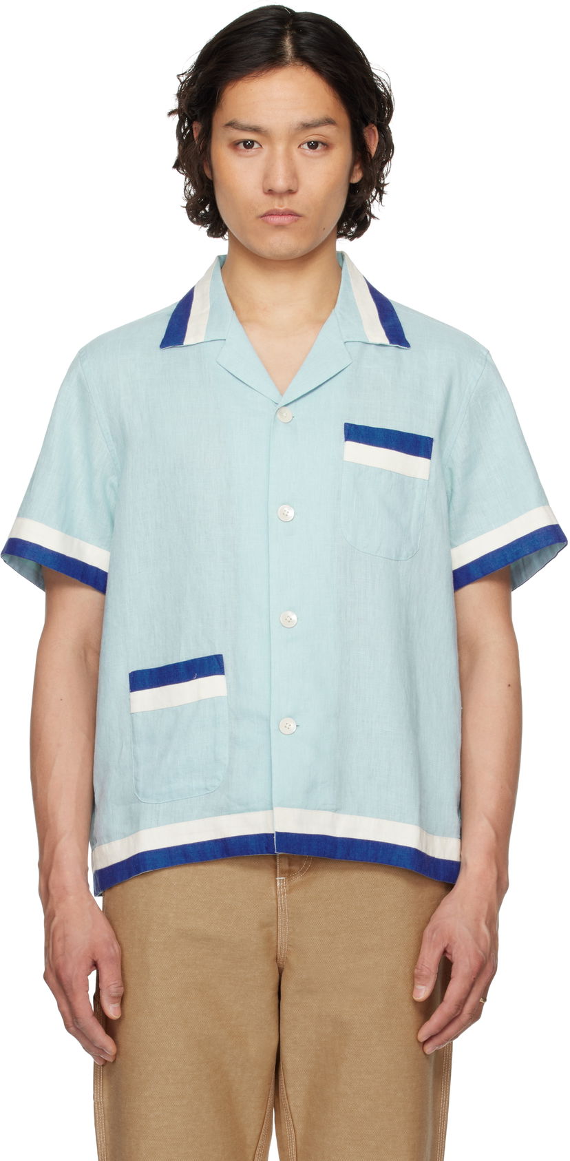 Košulja Bode Bode Seedling Stripe Linen Resort Shirt Plava | MRS25SH031