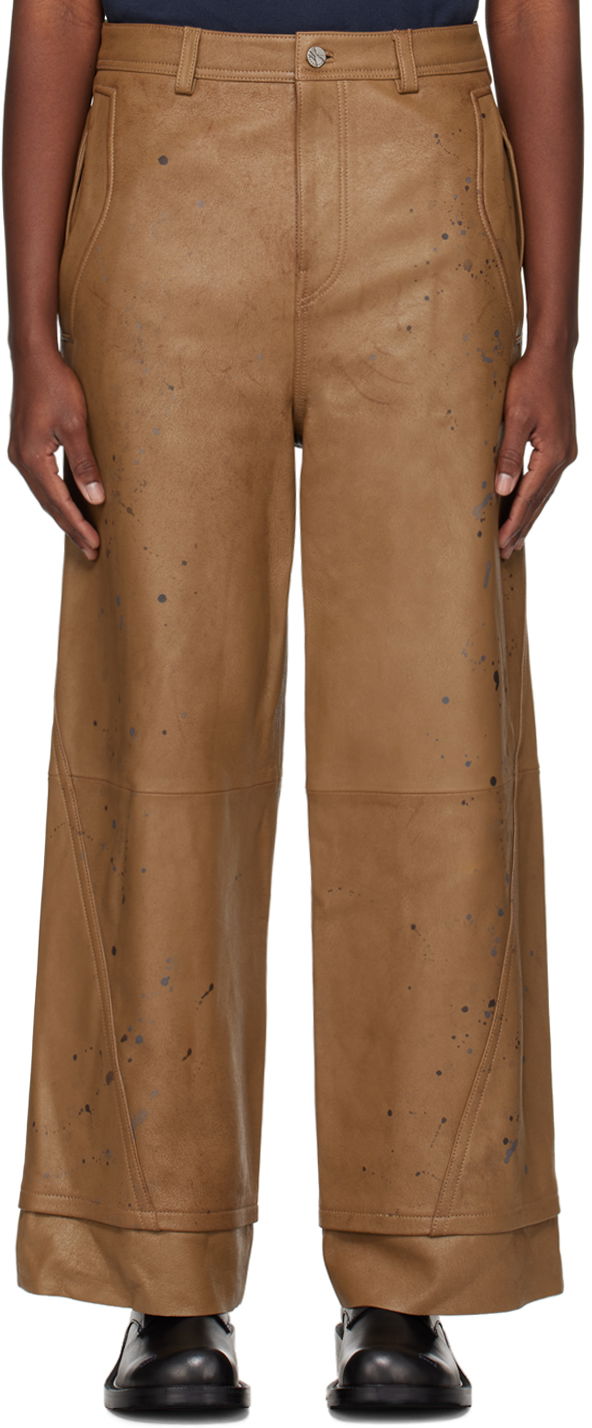 Hlače ADER ERROR Paint Splatter Leather Wide-Leg Pants Smeđa | BN01SSBT0103BR