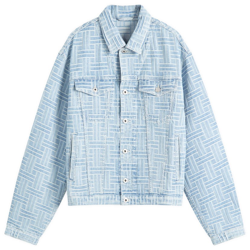 Bomber jakna KENZO Blue Weave Pattern Trucker Jacket Plava | FF55DV3026J4-DB