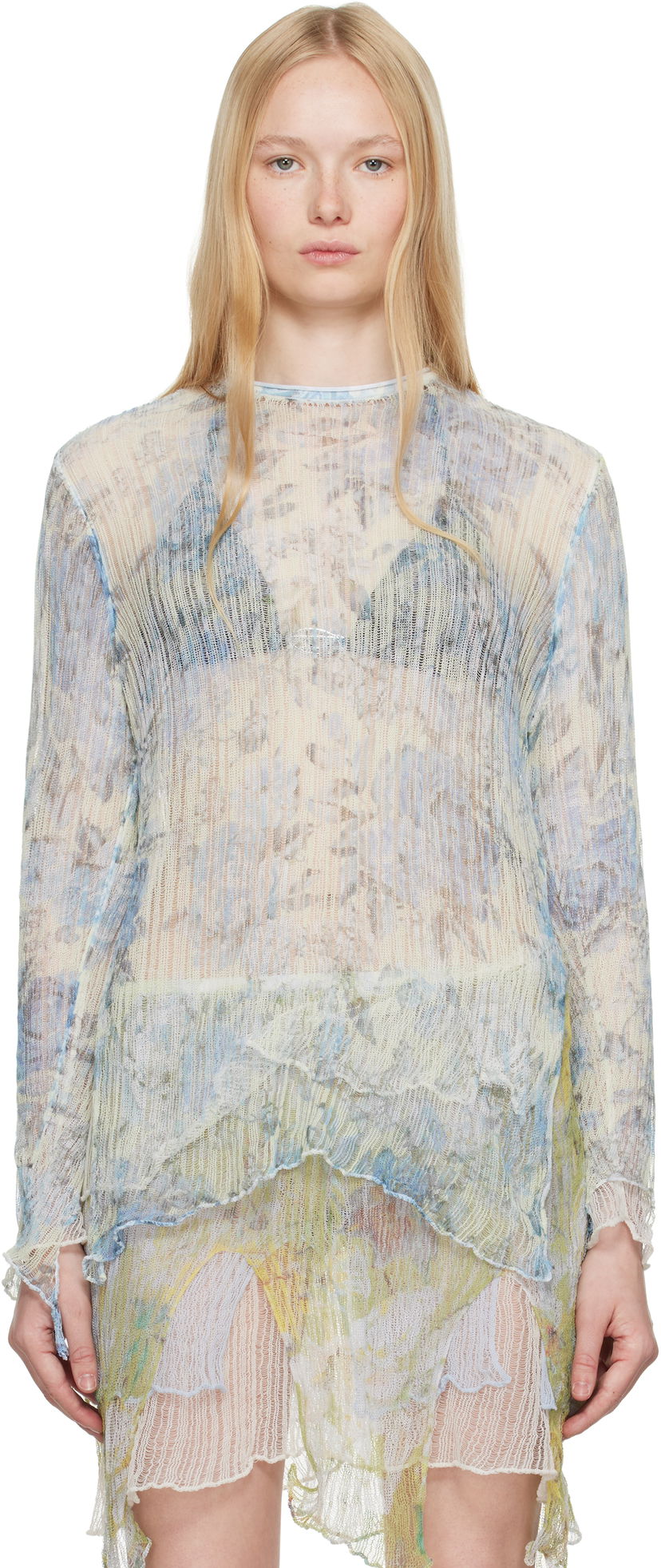 Haljina Diesel Diesel K-Aasmos-A Sheer Layered Long Sleeve Top Plava | A18017 0AFBT