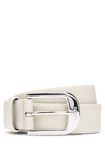 Pojasevi BOSS BOSS Grained-Leather Belt with Logo Buckle Bijela | 50480651