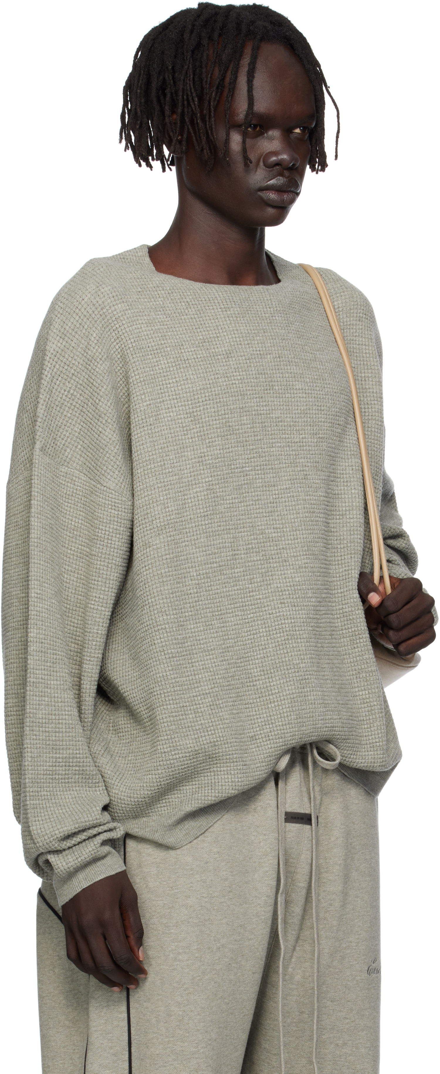 Dukserice Fear of God Fear of God ESSENTIALS Waffle Long Sleeve Crewneck Sweatshirt Siva | 192SP256165F, 1