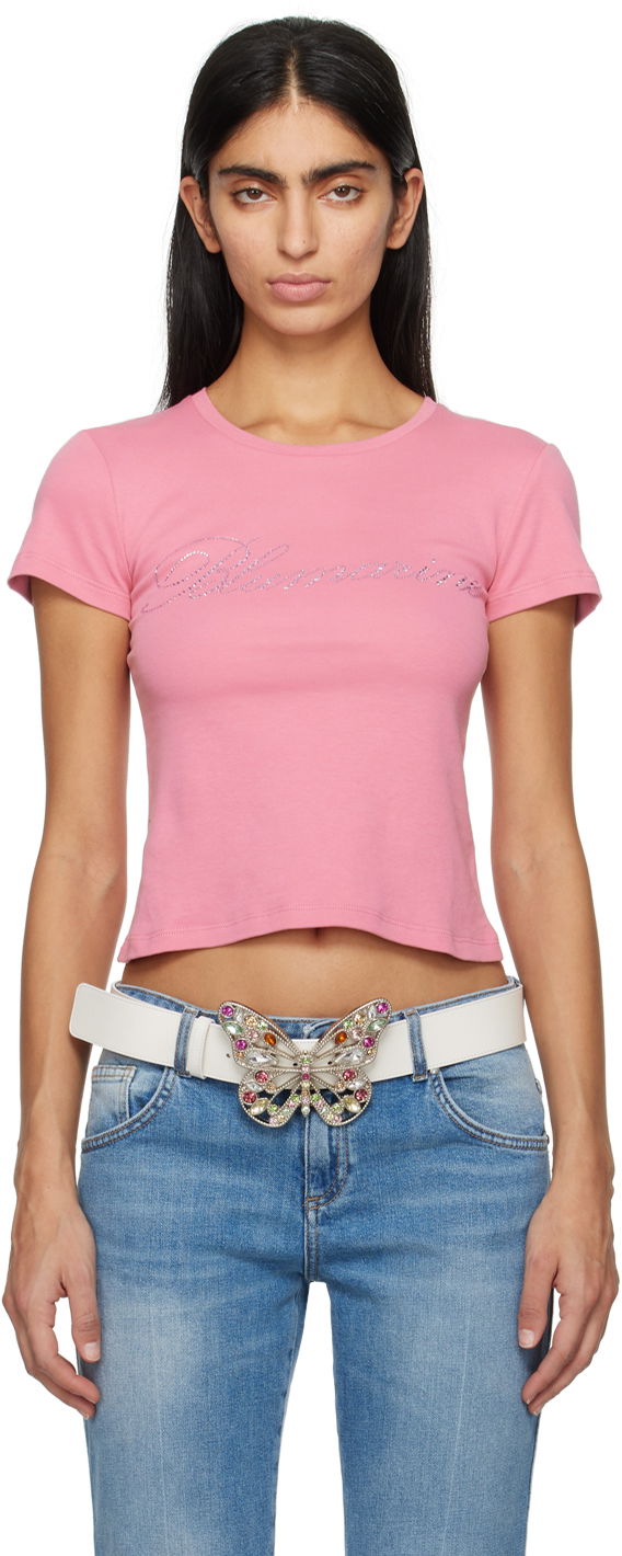 Majica kratkih rukava Blumarine Crystal-Cut Cropped T-Shirt Ružičasta | P422T054A