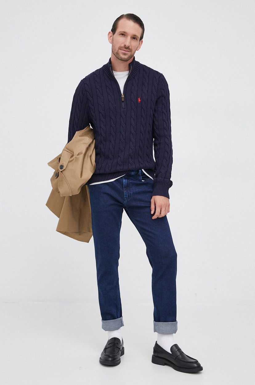 Džemper Polo by Ralph Lauren Ralph Lauren Cable-Knit Quarter-Zip Sweater Tamnoplava | 710810841001