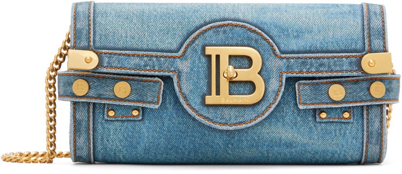 Torba za rame Balmain Denim Crossbody Pouch Bag Plava | EN1LE596TDEN