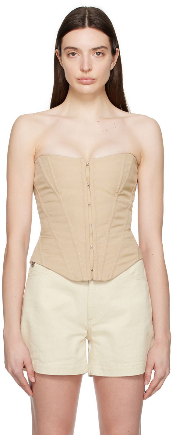 Grudnjak Stella McCartney Stella McCartney Lace-Up Corset Top Bež | 6T01683DU701