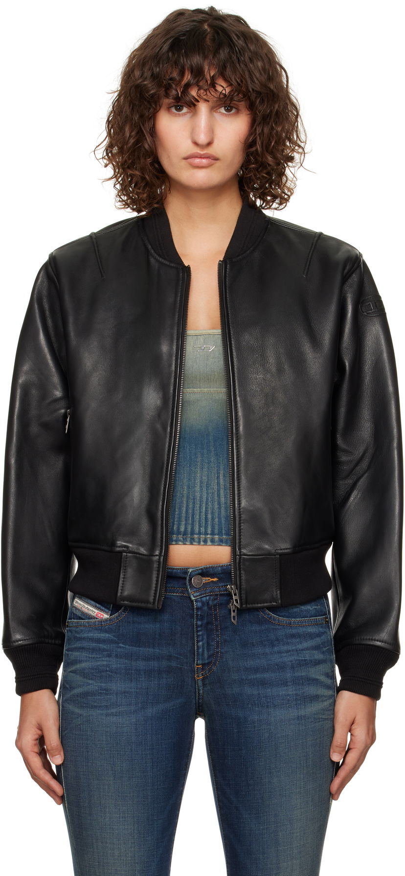 Bomber jakna Diesel Leather Bomber Crna | A14564 0HJAC