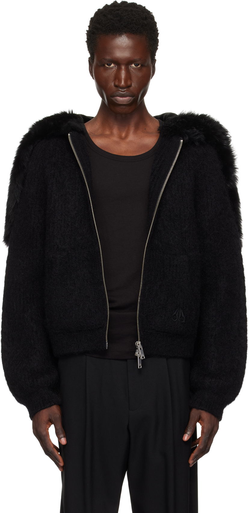 Dukserice Moose Knuckles Faux Fur Trim Knit Hoodie Crna | M34MK682