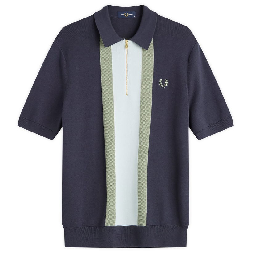 Polo majica Fred Perry Textured Stripe Knitted Zip Polo Shirt Tamnoplava | K1342-738