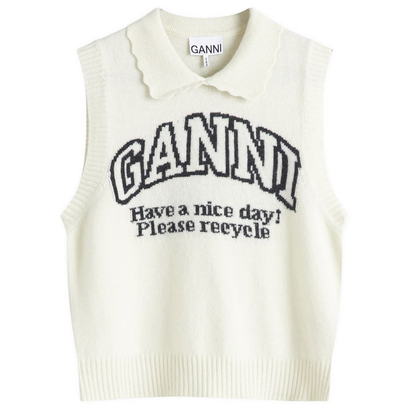 Džemper GANNI GANNI Graphic Wool Mix Collar Vest Bijela | K2463-135