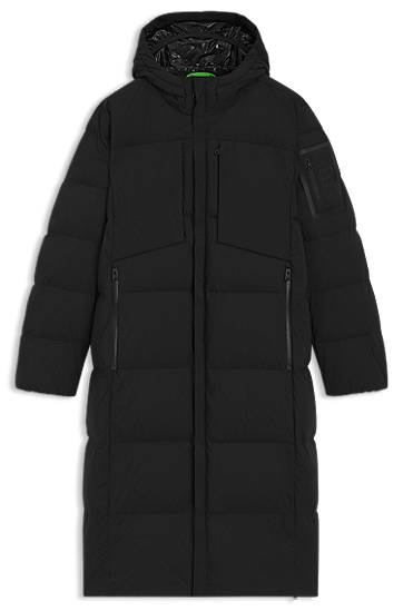 Pernata jakna BOSS Long-length Down Water-Repellent Stretch Fabric Jacket Crna | 50543972
