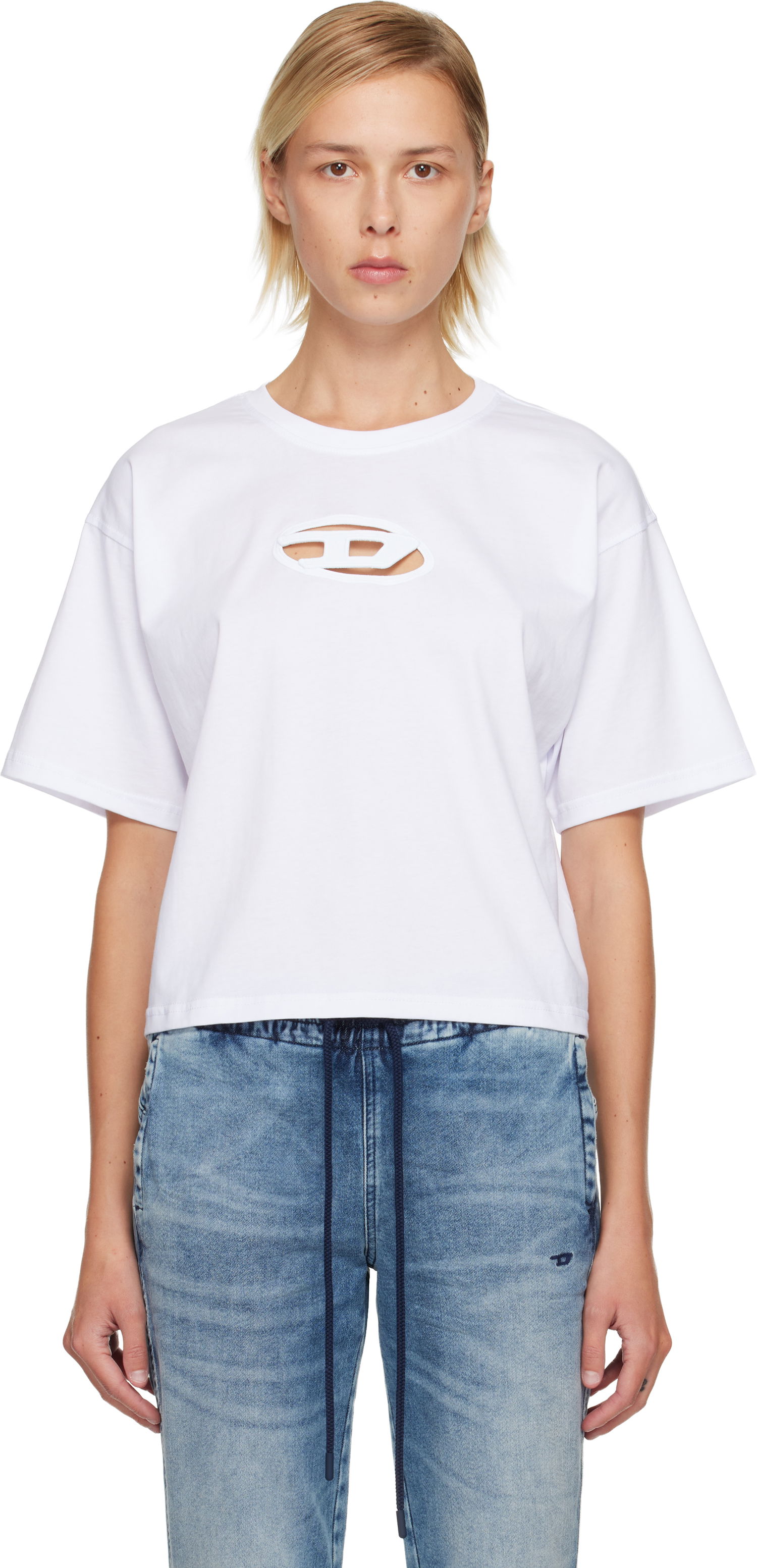 Crop top Diesel Cropped Cut-out Logo T-shirt T-Buxt-Crop-Od Bijela | A15096 0NIAX, 0