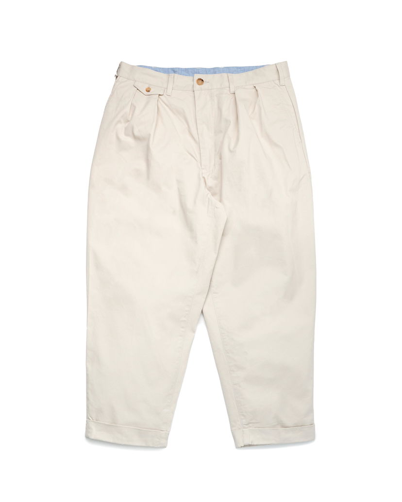 Hlače BEAMS Beams+ 2 Pleats Twill Trousers Bež | 38230097874-05