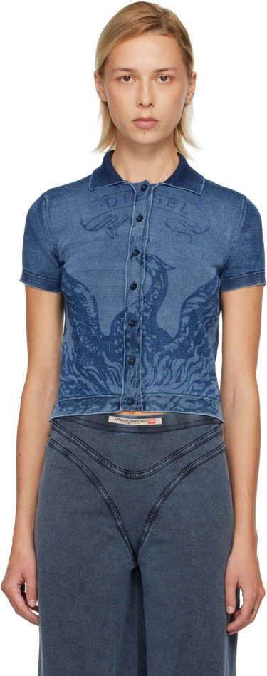 Polo majica Diesel Graphic Rib Knit Cropped Polo Plava | A18863 0BJBS, 0